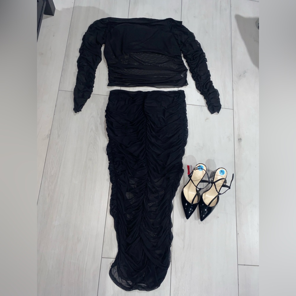 SHEIN Black Ruched Skirt Set